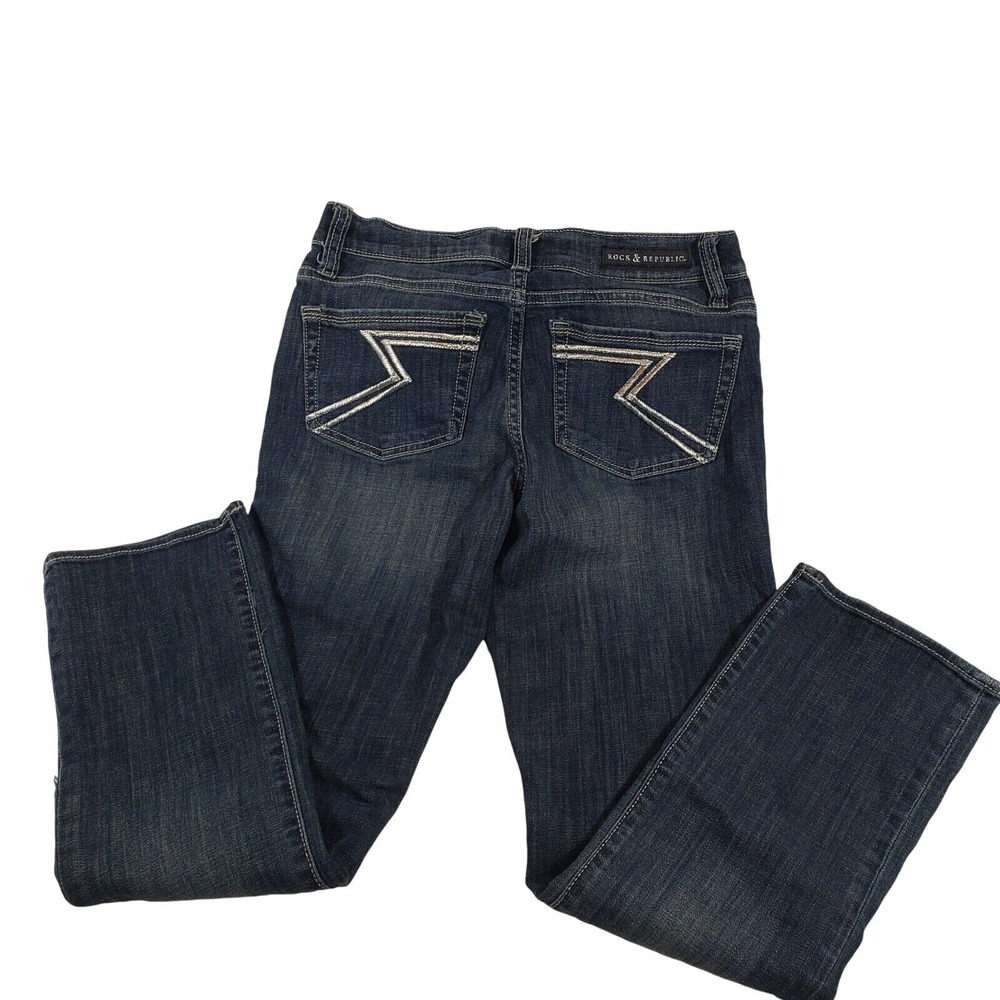 Rock & Republic Womens Bootcut Jeans Blue Dark Wash Embroidered R Logo Size‎ 4